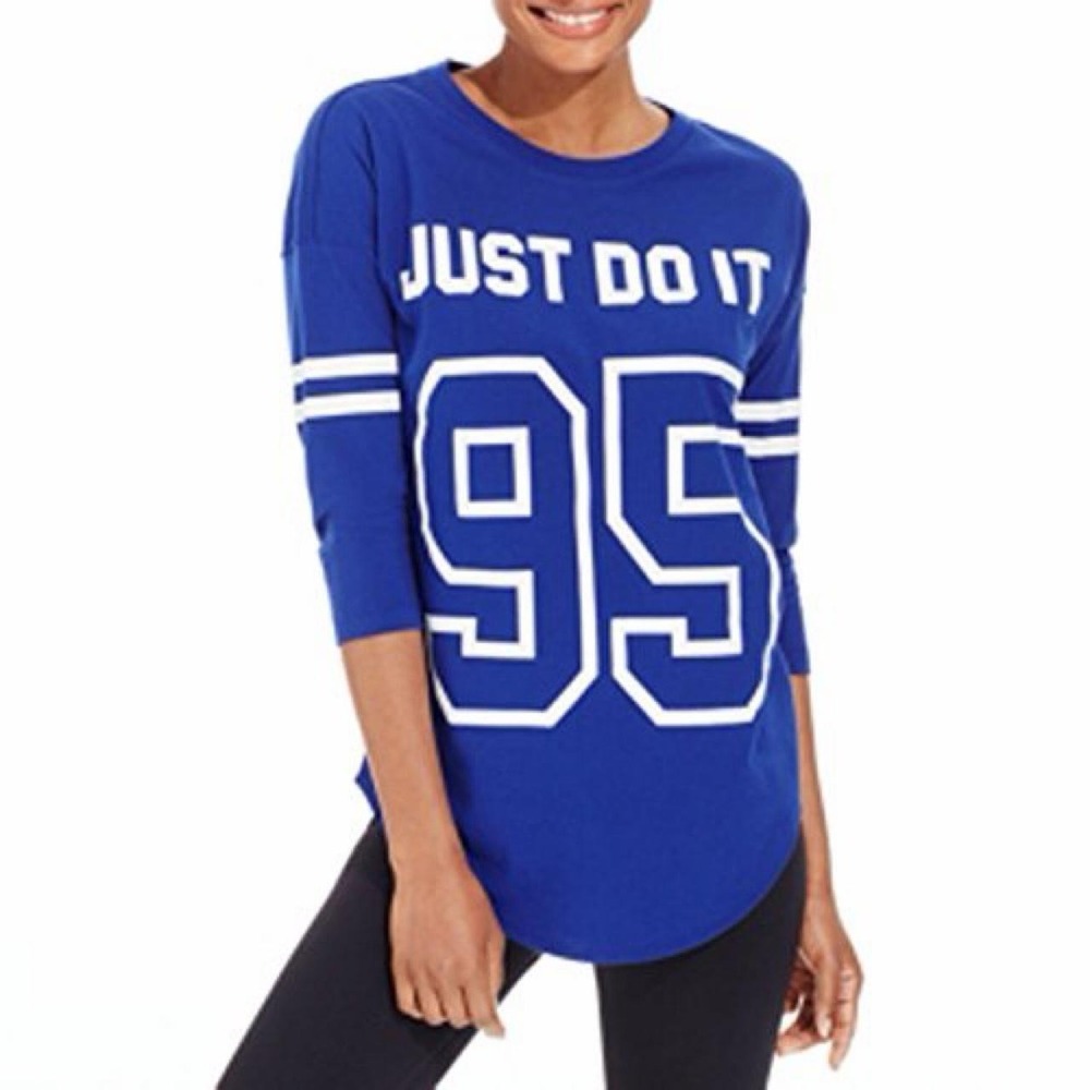 Nike Mens Just Do It 95 Striped Long Sleeve Athleisure Shirt Blue Small